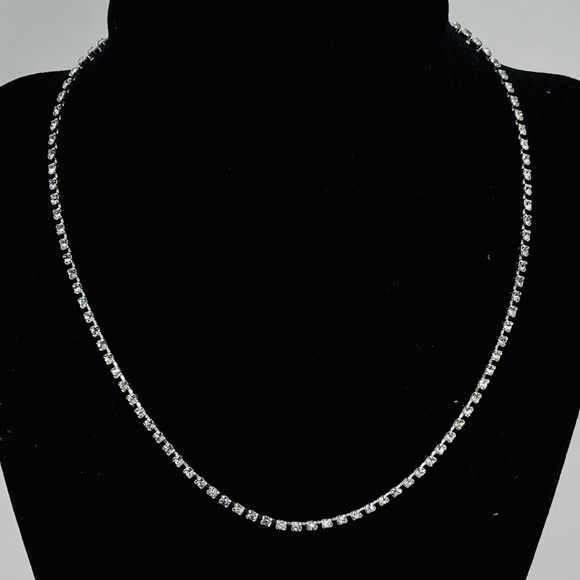 Wiesner Signed Tennis Necklace Rhinestone Crystal 15" Silver Tone MCM VTG RARE - Picture 1 of 16